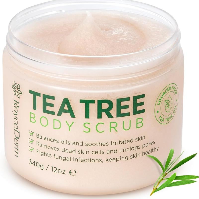 Revitalize Your Skin with Roycederm Tea Tree Body Scrub - 12 oz Exfoliating Treatment for Athlete's Foot, Jock Itch, and Ringworm