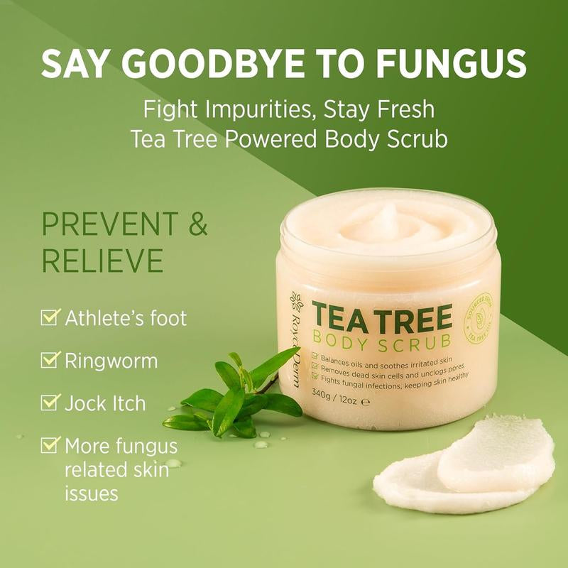 Revitalize Your Skin with Roycederm Tea Tree Body Scrub - 12 oz Exfoliating Treatment for Athlete's Foot, Jock Itch, and Ringworm
