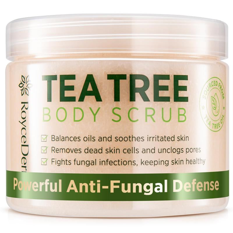 Revitalize Your Skin with Roycederm Tea Tree Body Scrub - 12 oz Exfoliating Treatment for Athlete's Foot, Jock Itch, and Ringworm