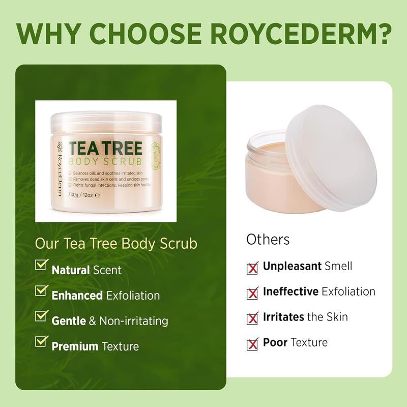 Revitalize Your Skin with Roycederm Tea Tree Body Scrub - 12 oz Exfoliating Treatment for Athlete's Foot, Jock Itch, and Ringworm