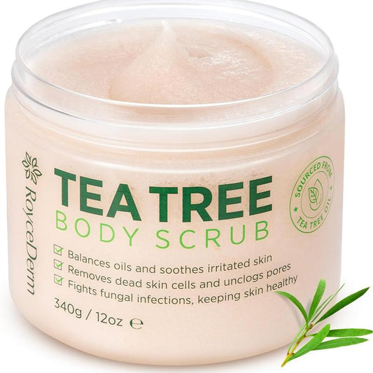 Revitalize Your Skin with Roycederm Tea Tree Body Scrub - 12 oz Exfoliating Treatment for Athlete's Foot, Jock Itch, and Ringworm