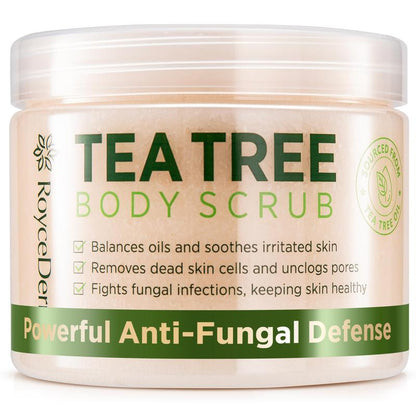 Revitalize Your Skin with Roycederm Tea Tree Body Scrub - 12 oz Exfoliating Treatment for Athlete's Foot, Jock Itch, and Ringworm