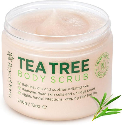 Revitalize Your Skin with Roycederm Tea Tree Body Scrub - 12 oz Exfoliating Treatment for Athlete's Foot, Jock Itch, and Ringworm